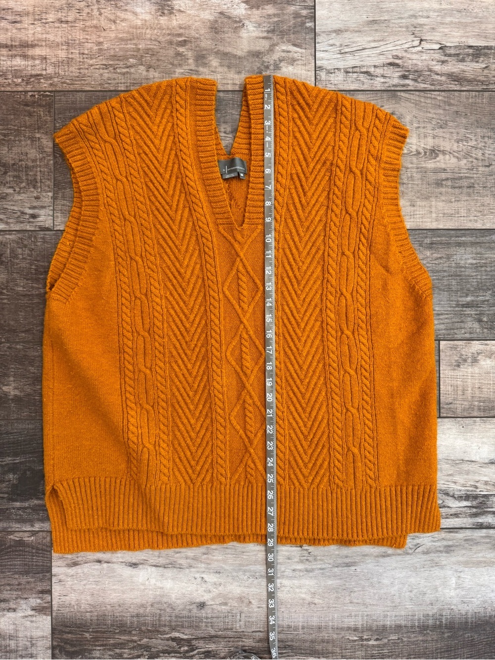 Anthropologie Cable Knit Oversized V-Neck Sweater Vest - Pumpkin Orange One Size - Picture 6 of 7